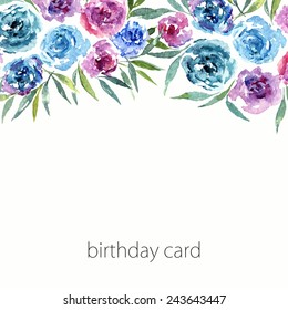 Roses bouquet. Floral vintage background. Watercolor floral invitation. Birthday card.