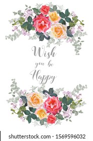 Roses bouquet with leaves for invitation card vector illustration