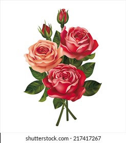 Roses bouquet on white. Vector eps 10.