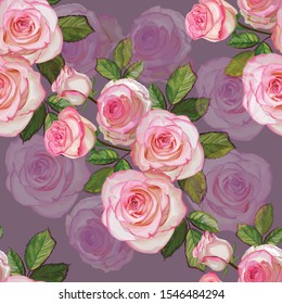 Roses bouquet pink color seamless pattern vector illustration
