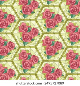 roses bouquet stained glass seamless pattern