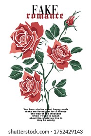 Roses bouquet. Typography graphic print, fashion drawing for t-shirts. Vector stickers, print, slogan Tee.