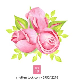 Roses bouquet. Watercolor drawing. Vector illustration