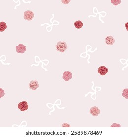 roses and bows seamless pattern , vector , illustration