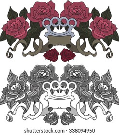 Roses with brass knuckle and ribbons