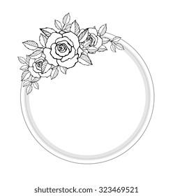 Roses. Bridal wreath of flowers isolated, wreath for bride. Vector. Hand drawn artwork. Love bohemia concept for wedding invitations, cards, tickets, branding, boutique logo, label. Black and white