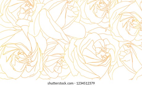 Roses bud outlines. Floral pattern with roses. Hand-drawn romantic background. Style of sketch or doodle . Vector illustration, eps10. Template for textile, wrap paper, cover, poster.