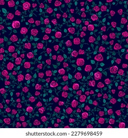 Roses, buds, petals, stems. Seamless pattern. fabric print.