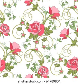 Roses and buds, seamless background