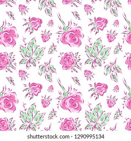 roses and buds, seamless floral pattern, textiles, vector graphics