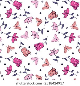 Roses and butterflies pattern and polka dots