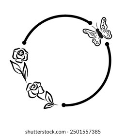 Roses and butterfly circle border
