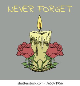 Roses with candle hand drawn logo design. vector stock illustration. Never forget