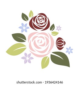 Roses composition in pastel colors. Floral motif for design. Vector illustration. Greeting card. Valentine's Day, Mother's Day, Wedding, Birthday.