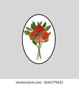 Composição de rosas. Flores vermelhas e folhas verdes. Elemento decorativo, quadro, borda e divisor, sublinhado. Buquê com flores. Jardinagem botânica. Ilustração isolada de estilo plano de desenhos animados vetoriais