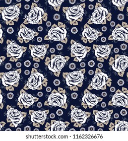 roses Cute Floral pattern in the flower on navy
