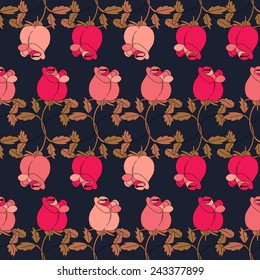 Roses decorative horizontal repeating line seamless pattern