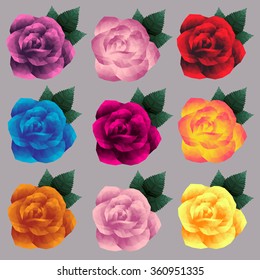 Roses of different colors low poly