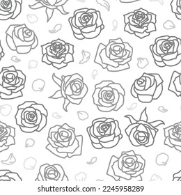 Roses drawing seamless pattern on transparent background