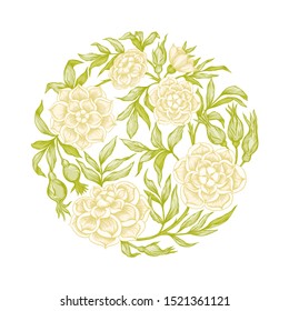 Roses Element for design. Graphic drawing, engraving style. Vector illustration. In art nouveau style, vintage, old, retro style..