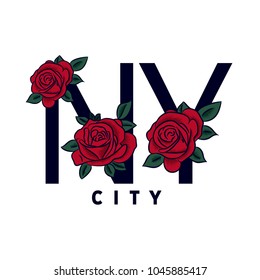 Roses embrodery design with typography. New York City.