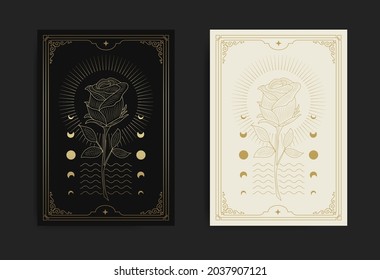 Roses en grabado, lujoso, esotérico, estilo boho. Adecuado para espiritualistas, psíquicos, tarot, adivinos, astrólogos y tatuajes