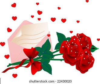 Roses and envelope - vector illustration