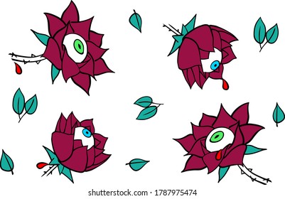 Rosen mit Augen, Vektorgrafik, alte Schule einzeln