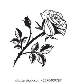 Roses flat black icon black and white background.