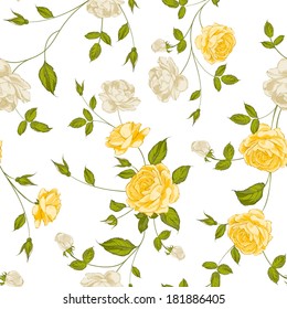 Roses, floral background, seamless pattern. Vector illustration.