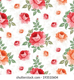 Roses, floral background, seamless pattern. Vector illustration.