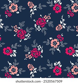 Roses and floral design with polka dot leaves pattern