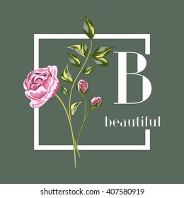 Roses. Floral Graphic Design. Beautiful. Flower artwork for print to t-shirt, label floral shop, cosmetics branding, Wedding Invitation or Congratulation, art banner and etc. Vector illustration