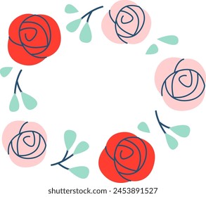 Roses Floral Round Frame Vektorillustration