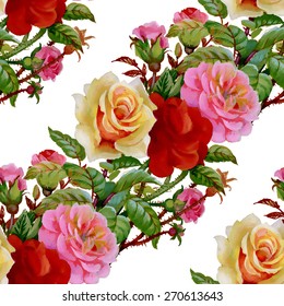 Roses floral watercolor seamless pattern background on white background vector illustration