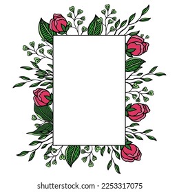 Roses flower and grass frame for invitations or card. Vector background 