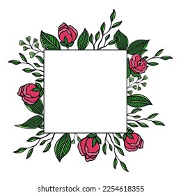 Roses flower and grass frame for invitations and card 