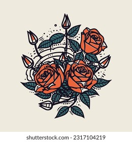 Roses flower hand drawn logo design illustration