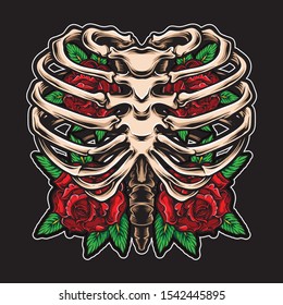 roses flower inside skeleton vector