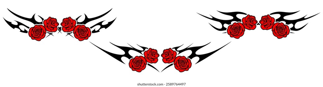 roses flower with Neo tribal y2k gothic style tattoo Cyber sigilism spikes and sparks for streetwear print designs, spiky y2k aesthetic