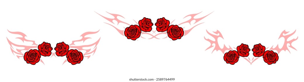 roses flower with Neo tribal y2k gothic style tattoo Cyber sigilism spikes and sparks for streetwear print designs, spiky y2k aesthetic