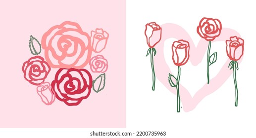 Conjunto de flores de rosas de ilustración vectorial 