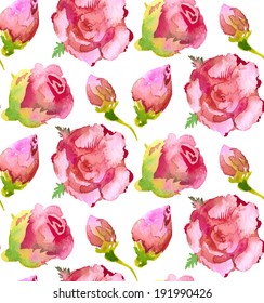 Roses flower watercolor seamless pattern. Vector illustration