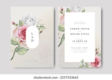 roses flower wedding invitation card with creamy color background