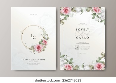 roses flower wreath wedding card template