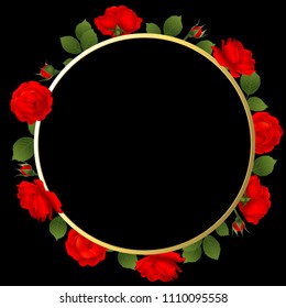 Roses. Flowers. Border. Floral background. Buds. Leaves. Red. Vector illustration. Flower pattern. Silhouettes. The black.