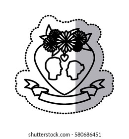 roses and flowers couple heart icon stock, vector illustration