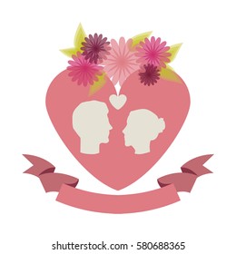 roses and flowers couple heart icon stock, vector illustration