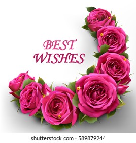 Roses Flowers Festive Border Congratulation Best Wishes Concept on White Background