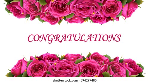 Roses Flowers Festive Border Congratulation Concept Isolated on White Background
